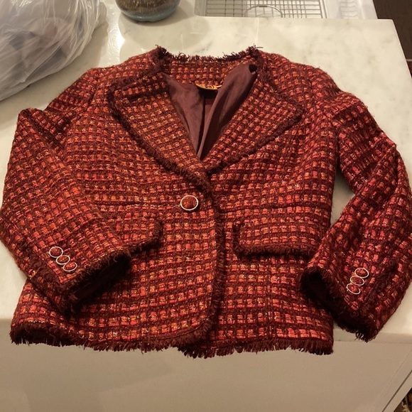 Tory Burch- “Victory” Tweed Blazer Jacket with stringed Trim - Picture 7 of 10